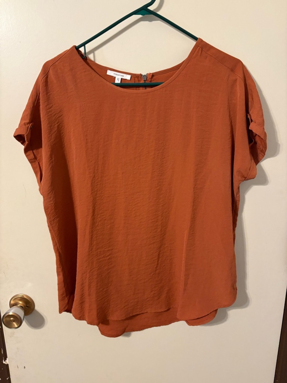 Maurices Burnt Orange Short Sleeve Zipper Back Blouse Size M